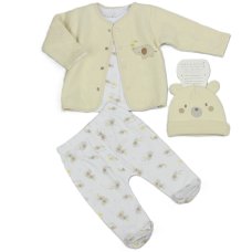 N14733: Baby Beige Elephant 4 Piece Quilted Jacket & Hat Outfit (0-9 Months)